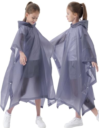 Image of Rain Poncho for Kids(2 Pack) Waterproof Reusable EVA Raincoat One Size Rain Jackets for Children,Boys and Girls