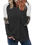 Angerella Comfy Cotton Tops Black Long Sleeve T Shirts for Women Colorblock Tunic Top Loose Fitting 2XL