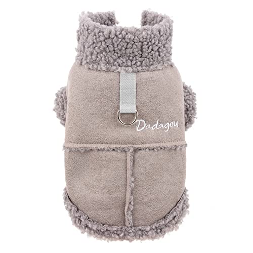 SMALLLEE_LUCKY_STORE Haustier-Wildlederjacke Fleece gefüttert, Wintermantel mit D-Ring für kleine Hunde Katzen Welpen, Chihuahua Yorkie warme Kleidung für kaltes Wetter, Grau, S