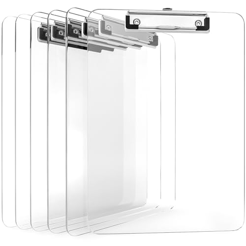 Image of KIGGOS Acrylic Clipboards 12.5 x 9, Clear 6 Pack Letter Size Clip Boards with Low Profile Metal Clips, Hold up to 100 Sheets, Lightweight Set for Classroom, School, Office and Home