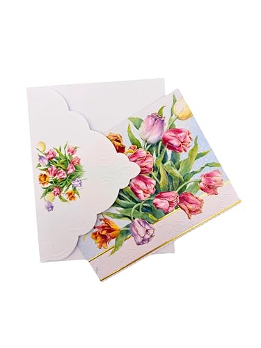 Image of Poster Foundry Set of 3 - Tulips Boxed Note Cards by Carol Wilson. 10 embossed 4x5 Die-Cut Notecards and Matching Envelopes in Decorative Gift Box with Magnetic Flap. NCP2506