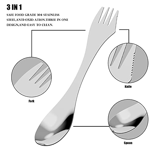 Vdealen Stainless Steel Spork's Extremely Strong Set, Fork & Knife Combo Utensil for Camping, 3-Pack, Curve with Serrated Edge On Fork - Image 3