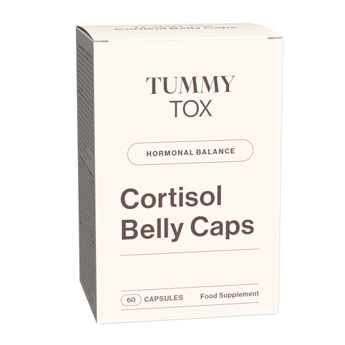 TummyTox Cortisol Belly Caps. Ashwagandha KSM-66 Blutorangen-Extrakt Morosil Rhodiola Pantothensäure. 60 Kapseln Vegan Glutenfrei