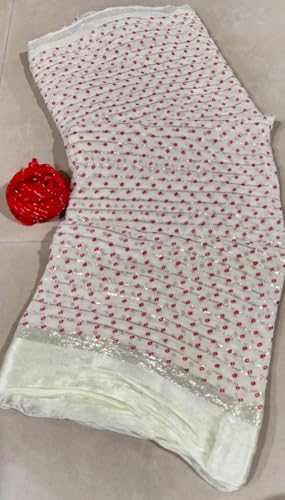 Image of Women's Pure Viscose Bandhej Print Georgette Saree with Silver Border & Blouse Peice