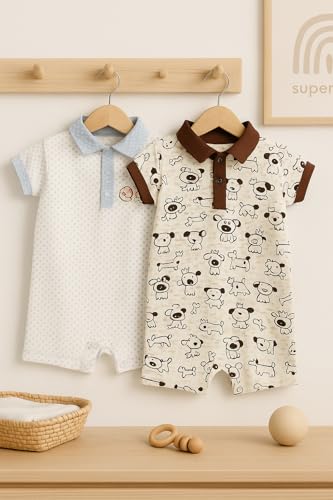 Image of TuddyBuddy 100% Cotton Romper /Jumpsuit /Bodysuit Set for Baby (Pack of 2 Playsuits)
