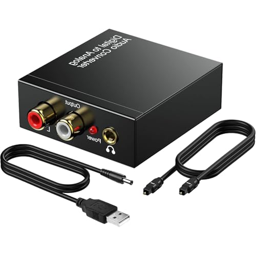 Bohaner Convertidor DA Óptico a Cinch, Convertidor DAC de 192 kHz, Cable de audio digital a analógico, RCA estéreo RCA 3.5mm Audio ack a Toslink/SPDIF adaptador coaxial