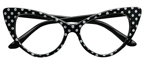 ShadyVEU High Pointed Polka Dot Cat Eye Glasses Clear Non Prescription Lens Lolita 50s Greaser Retro Sunglasses2