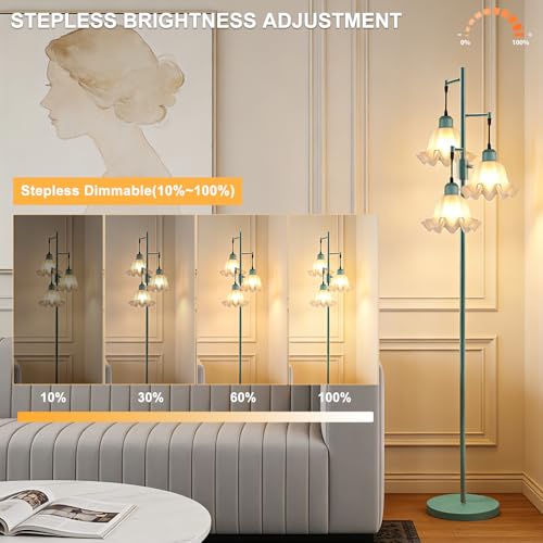 Image of Lightdot 67IN 3-Light Flower Floor Lamp for Living Room, Dimmable Green Tree Floor Lamps with Acrylic Shade for Wedding /Party, Floral Tall Lamp for Bedroom /Sofa Beside /Corner Decor(Bulb Included)