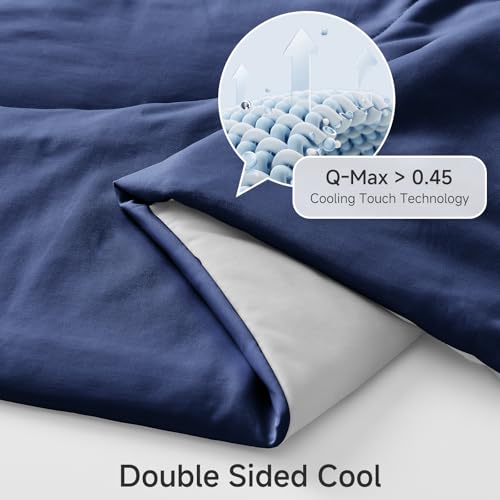 Image of HOMFINE Cooling Comforter Japanese Double-Sided Cold Tech Fabric Cooling Blanket for Night Sweats Hot Sleepers, Q-Max 0.45 Soft Breathable Silky Smooth Lightweight Dark Blue Summer Comforter King