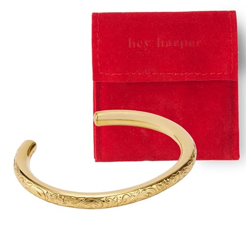Hey Harper Gold Cuff Bracelet - Bangle Trendy Chunky Non Tarnish Gold Cute Stackable Waterproof Bracelet - Gift for Women - Simple Minimalist Unique Statement Jewelry