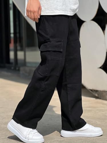 Verdusa Men's Flap Pocket Zipper Fly Wide Leg Casual Denim Cargo Pants Jeans3