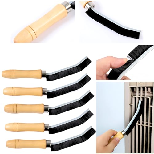 Paquete de 5 cepillos de limpieza de grietas con mango de madera, cepillo de cerdas duras para lechada y huecos, herramienta de limpieza multiusos para el hogar, cocina, baño, ventanas y vehículos (5)
