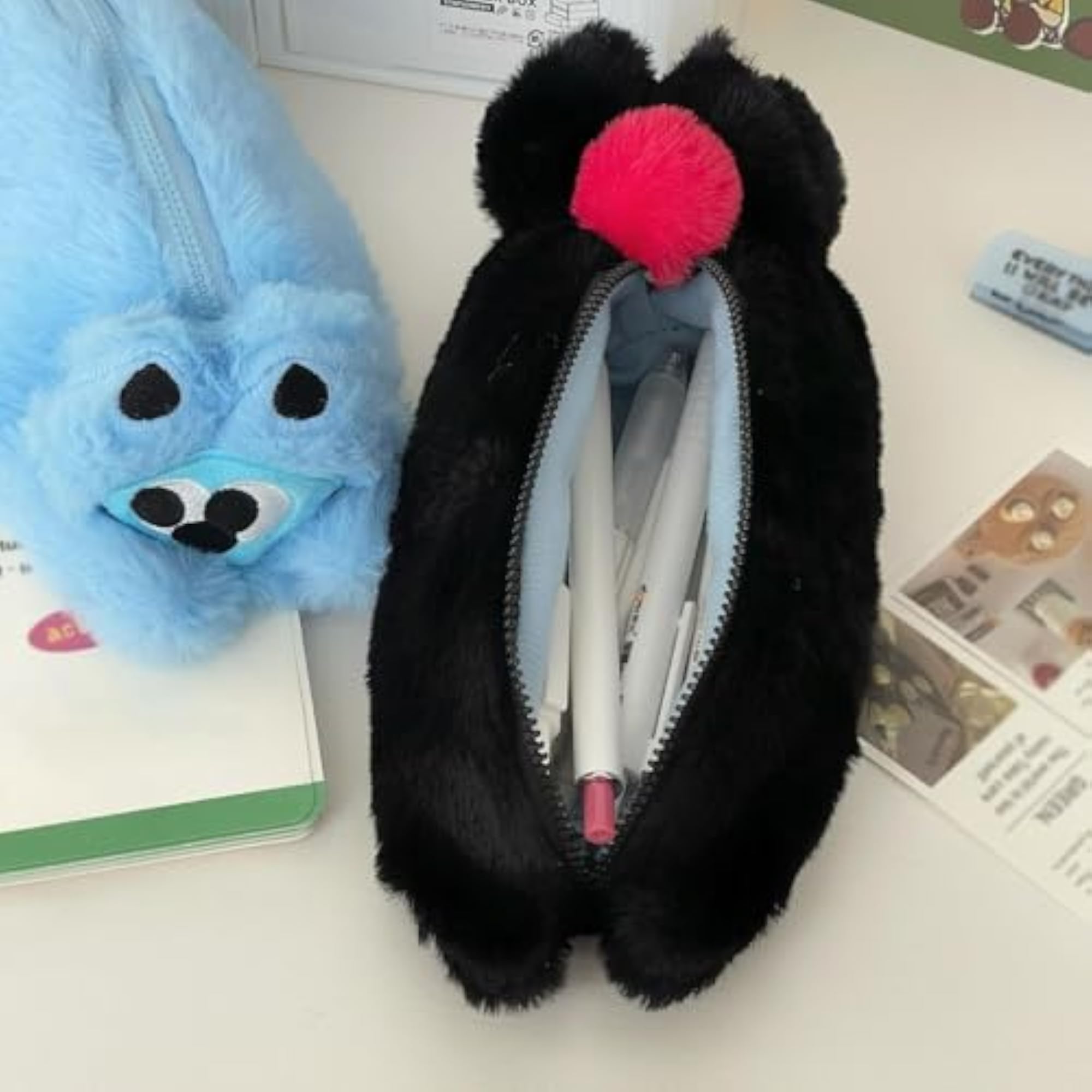 Lovely Cat Cartoon Plush Pencil Case, Multipurpose Organizer
