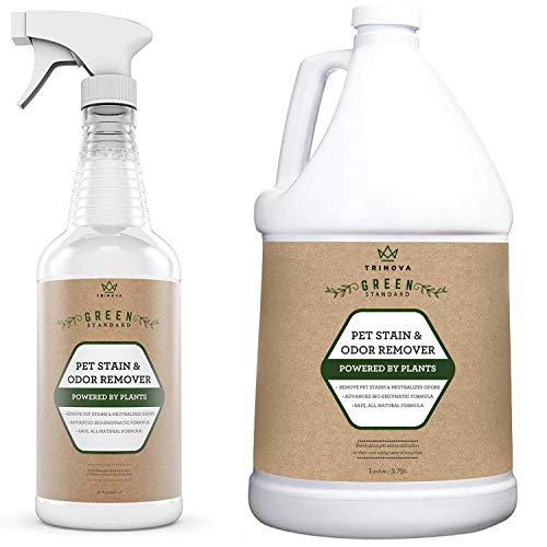 TriNova Natural Pet Stain & Odor Remover Eliminator - Advanced Enzyme Cleaner Spray - 32 oz and Gallon Refill Bundle