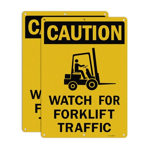 Image of T&R Large Watch For Forklift Traffic Sign - 2 Pack - 14 x 10 Inches Rust Free .040 Aluminum Reflective - UV Protected, Waterproof and Fade Resistant - 6 Pre-drilled Holes