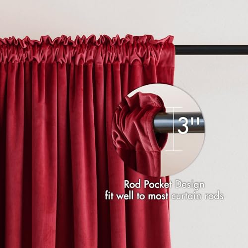 Image of MIULEE Red Blackout Velvet Curtains Drapes 90 Inch Long 52 inchx90 inch Bedroom | Luxurious Bedroom Living Room Decor, Room Darkening, Thermal Insulated, Rod Pocket Design, Super Soft Fabric