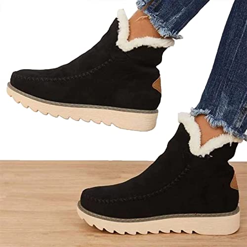 HOUXIANDOU Bottes de Neige Classiques antidérapantes pour Femmes, imperméables et isolées antidérapantes pour l'extérieur, Mini-Chaussures Chaudes Classiques pour l'extérieur (40,Noir) Cover