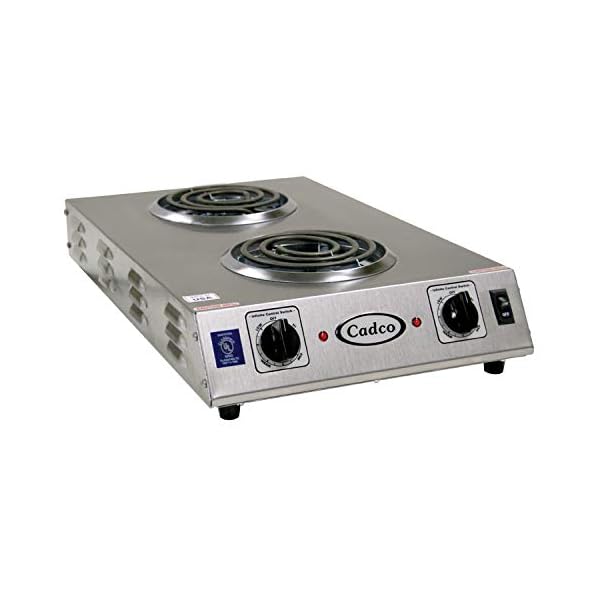 Cadco CDR-1TFB 13.5-Inch Portable Electric Commercial Countertop Hot Plate with 2 Burners and Infinite Controls, Stainless Steel, 120v, for Commercial Use, 14 lbs