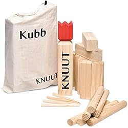 Toyfel Kubb Ajedrez Sueco Knuut - Juego de de Madera FSC® y Bolsa de Tela - hasta 12 Personas Juegos de Exterior para niños y Adultos - El Juego del Verano