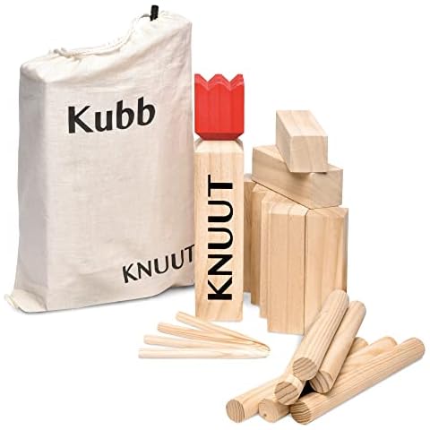 Toyfel XXL Kubb Game Knuut - FSC® Wooden Game with Canvas Bag - Thrilling Toss Game Solid Pine Wood Durable Garden Game with 21 Game Pieces + Carrying Bag - Garden Game for 2-12 Players Cover