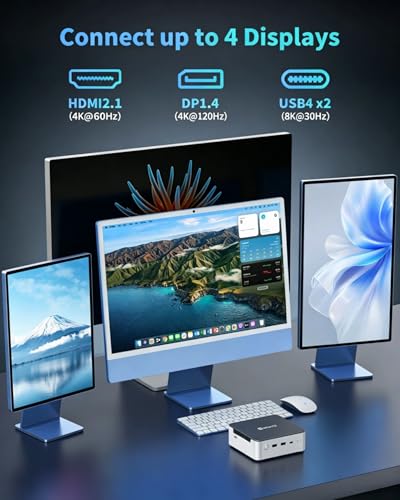 Image of Getorli Mini PC Ryzen 7 H 255 (8C /16T, Up to 4.9GHz), 16GB DDR5 1TB PCIe 4.0 SSD Desktop Computer, Radeon 780M Graphics, Support Quad Display 4K, WiFi 6, BT 5.3, Dual 2.5G LAN, USB4 for Gaming /Office