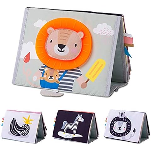 Taf Toys Savannah Tummy-time Newborn Baby Book. Double-sided Sensory Pages Includes Baby Safe Mirror, High Contrast Pictures, Crinkle Textures & Baby Teether. Gift Suitable for Boy & Girls from Birth Cover