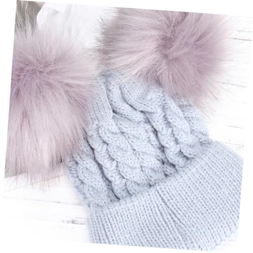 SAFIGLE Double Hairball Twisted Knit Beanie Hat for Winter Soft and Warm Crochet Cap for Boys and Adorable Grey Design for Cold Weather4