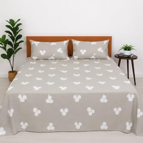 Image of Light Grey Minimal Icon Print Cotton Bedsheet for Double Bed (80 x 100 Inches) | Soft & Breathable Fabric | Fade Resistant | Machine Washable | Premium Printed Bed Sheet