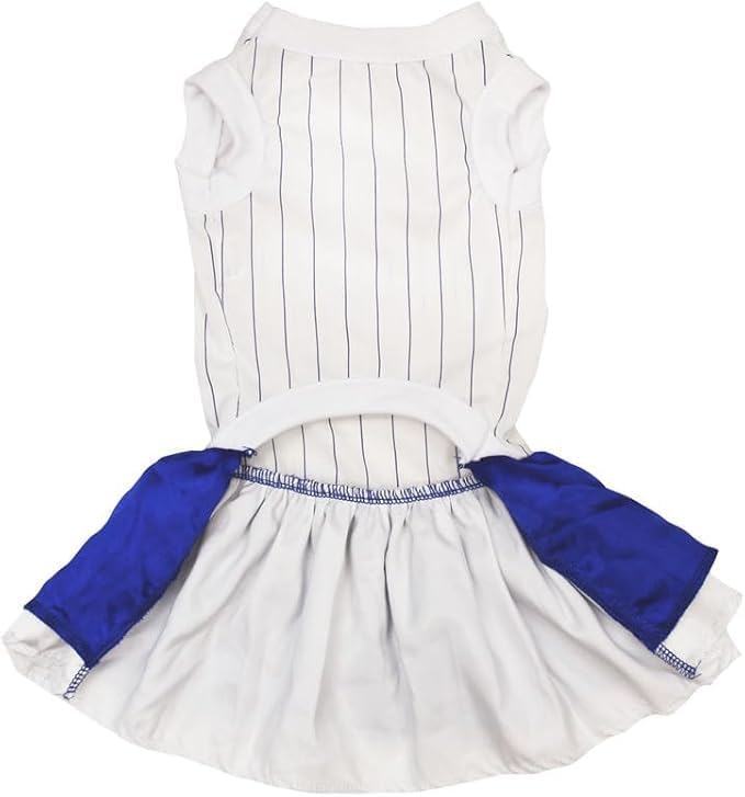Petitebella Baseball Heart Puppy Dog Dress (Stripes/Blue White, Medium)