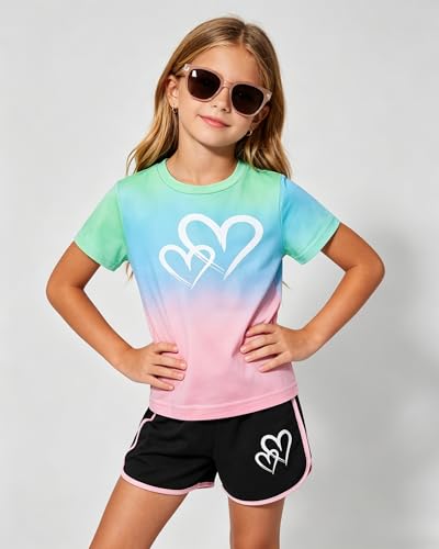 Image of Tween Girls Clothes Summer Short Sleeve T-Shirt and Shorts Set Casual Two Pieces Outfit Size 8 13
