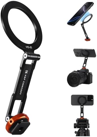 K&F CONCEPT Magnetic Metal Phone Mount with Cold Shoe Mount, Adjustable Rotatable Phone Holder Adapter Compatible with iPhone 17/16/15/14/13 Series, Camera Monitoring, Tripods, Stabilizers