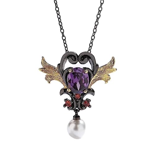 Pendentif d'amour en zircon violet : offrez une chaîne élégante au design bicolore noir