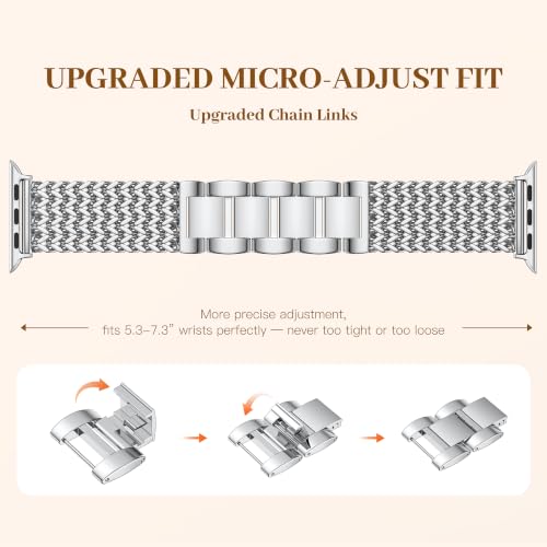 Image of Metal Band Compatible with Apple Watch Bands for Women 40mm 41mm 42mm 38mm 44mm 45mm 46mm 49mm, Dressy Stainless Steel Link Bracelet, Designer Strap for iWatch Series 11 /SE /10 /9 /8 /7 /6 /5 /4 /3 /2 /1 /Ultra