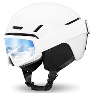 VCOROS Skihelm mit Skibrille Skihelme für Damen und Herren mit Abnehmbare Ohrpolster Atmungsaktiver Stoßdämpfung UV Verstellbarer Snowboard Helm für Skifahren