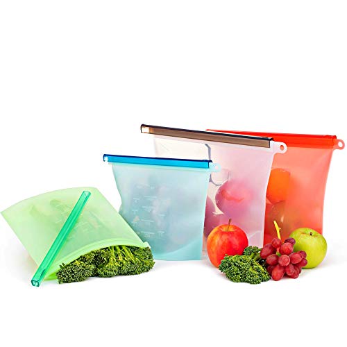 Reusable Silicone Food Storage Bags Set of 4 | Sandwich, Lunch, Freezer, Snack Baggies | Airtight, L - //coolthings.us