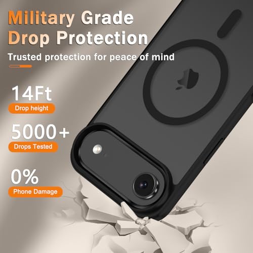 Image of YENAPOON for iPhone Air Case, Matte Magnetic Phone Cover [with 1 Screen Protector] [Support for MagSafe] [Shockproof Military Grade Protection] Translucent Frosted Back, Black