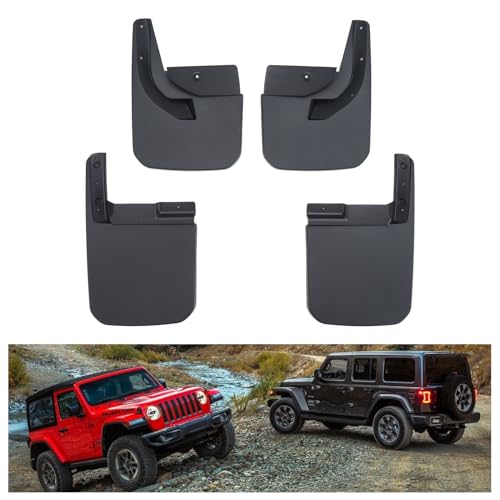 Image of Kiwi Master Mud Flaps for 2018-2026 Jeep Wrangler JL (Not Fits Willys /Rubicon /4xe), OEM Replacement # 82215333 82215332AB, Heavy Duty Mud Guards, Front & Rear Splash Guards, 4 Pcs Set