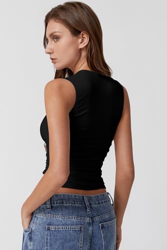 QINSEN Womens Square Neck Tank Tops Side Ruched Double Lined Slim Fit Summer Going Out Crop Top2