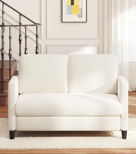 Domusensus 2 Sitzer Sofa, 2 Sitzer Kleinsofa, Ganz aus Holz-Couch, Teddy Fleece Zweisitzer-Kleinsofa, Werkzeugfrei 2er Sofa, 2-Sitzer-Sofa, für Wohnzimmer, Schlafzimmer, Büro, Jugendzimmer, Beige