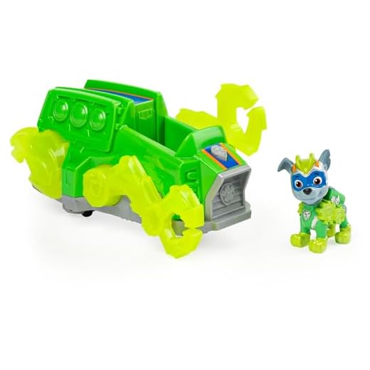 PAW PATROL 6056875 Mighty Pups Charged Up Rocky’s Deluxe Vehicle with Lights and Sounds, Multicoloured