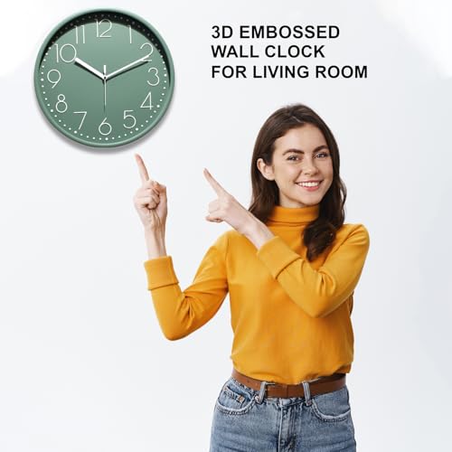 Image of Amazon Brand - Solimo 12-Inch Quartz Plastic Analog Wall Clock | Silent Sweep Movement | Pastel Shade | Embossed Numbers | Glass Cover | Green | Contemporary Design