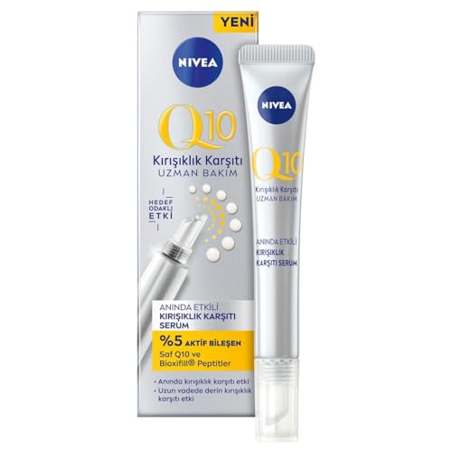 NIVEA Q10 Anında Etkili Kırışıklık Karşıtı Serum 15 ml,%5 Aktif Bileşen, Saf Q10 ve Petitler İçeren Cilt Serumu, 5 Dakikada Etki