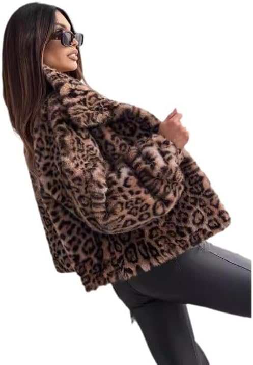 Women’s Leopard Print Faux Fur Coat – Thick Cheetah Warm Sherpa Collar Button Short Jacket Fall Winter Outerwear - Image 8