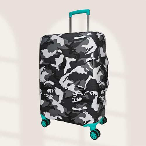 Image of Printed Polyester Suitcase Cover Stretchable Luggage Protector Trolley Bag Cover Travel Accessory (White Black-S,M,L)