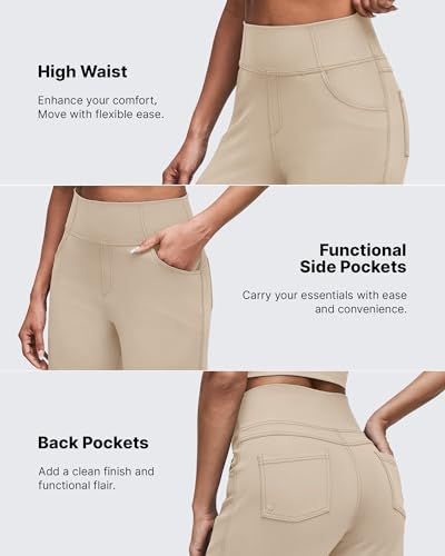G4Free Wide Leg Khaki Pants Women High Waisted Tummy Control Pants Dress Lounge Trousers with Pockets (Light Khaki,XL,28")2
