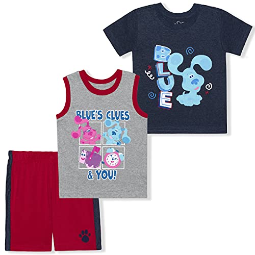 Nickelodeon Boy's 3-Pack Blue's Clues Tee, Sleeveless Shirt and Short Set, Blue/Red/Grey, Size 4T Nickelodeon Boy's 3-Pack Blue's Clues Tee, Sleeveless Shirt and Short Set, Blue/Red/Grey, Size 4T