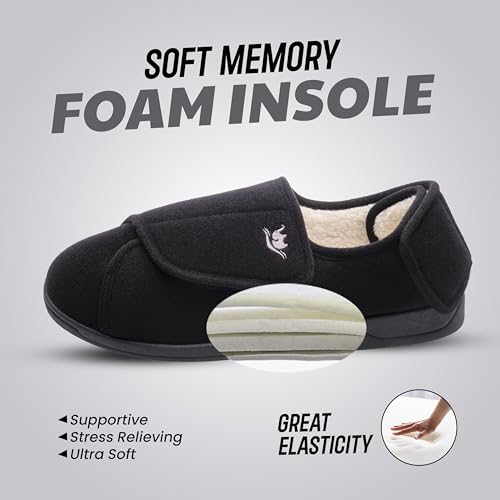 Image of Mens Extra Wide Width Diabetic Slippers Memory Foam With Adjustable Soft Non-Slip Orthopedic House Shoes for Elderly Swollen Feet, Arthritis, Edema