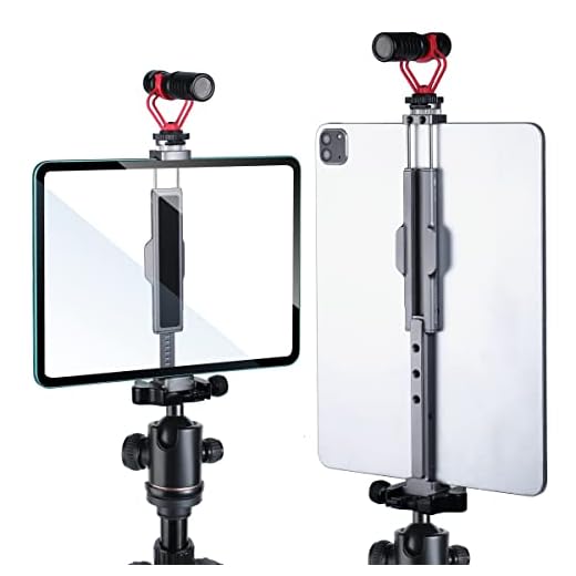 Arnarkok Metal Tablet Tripod Mount 7.9in-12.9in Ipad Holder for Tripod w Rotatable Cold Shoe, 2 Acra Swiss QR Mount Bracket Universal Tripod Tablet Mount Ipad Tripod Mount for Video Recording Rig