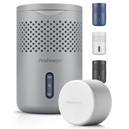 Pro Breeze Osmo® Dehumidifier - Silent & Refillable Moisture Absorber for Damp & Condensation at Home, Bedroom, Wardrobe - Bathroom Mould Remover with 700g Refillable Tablet - Grey