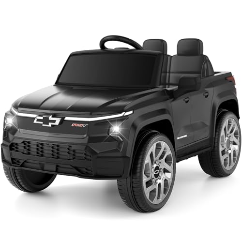 TRINEAR 24V Licensed Chevrolet Silverado Electric Car for Kids, Ride on Toys for Toddlers with Remote Control, Soft Start, LED Lights, Music Player, Seat Belts, Easy to Assemble, Black